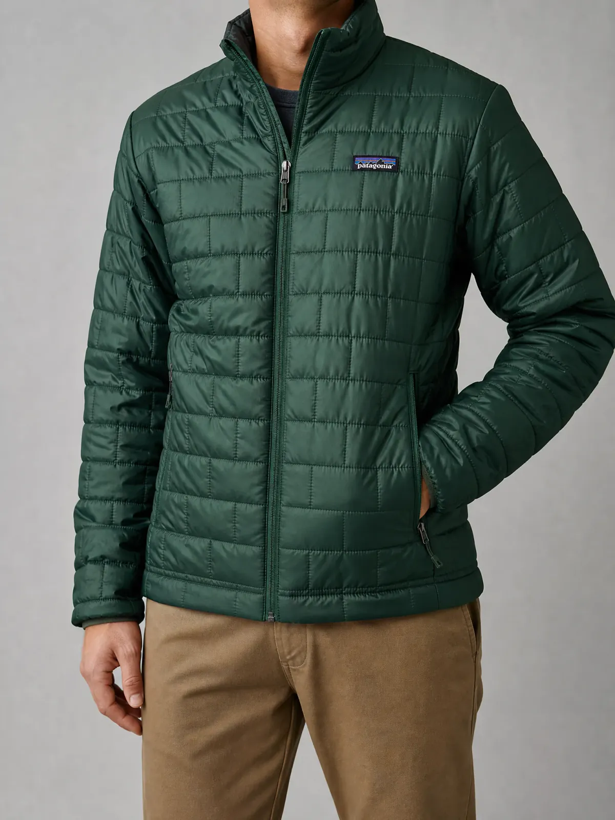 Independent ecommerce fashion concept featuring a Patagonia Nano Puff jacket on a model.