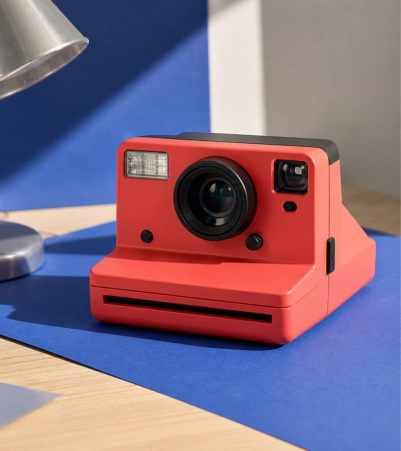 Coral instant camera in its original studio setting before background removal.