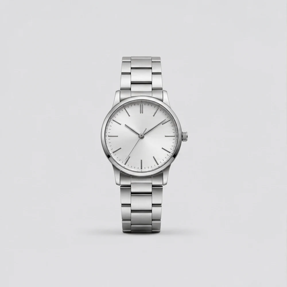 Stainless steel wristwatch arranged as a clean ecommerce listing.